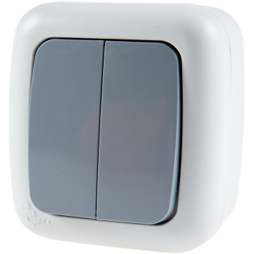 Intrerupator dublu Elegant, Comtec MF0012-85762, gri, montaj aparent, IP54