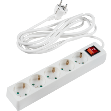 Prelungitor cu 5 prize Schuko, Comtec, cablu 3 x 1,5 mm si lungime de 3 m, protectie copii, alb