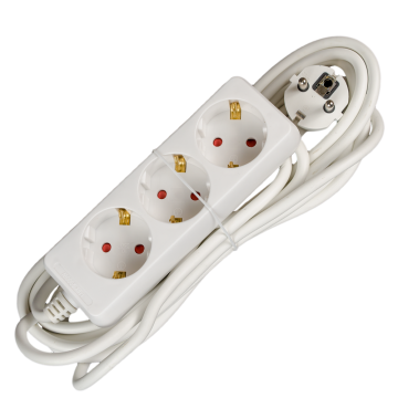Prelungitor cu 3 prize Schuko,Comtec, cablu 3 x 1 mm si lungime de 5 m, protectie copii, alb