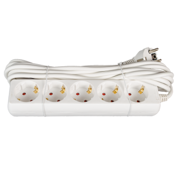 Prelungitor cu 5 prize Schuko, cablu 3 x 1 mm si lungime de 5 m, protectie copii, alb