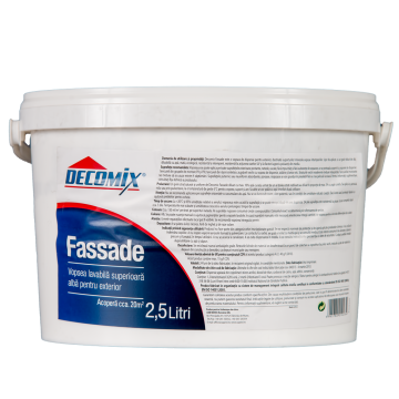 Vopsea lavabila exterior Fassade Decomix, alba, 2.5 l