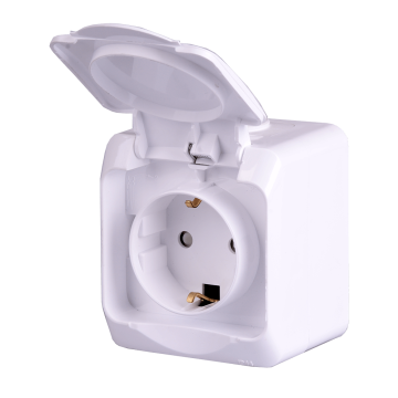 Priza Schneider Cedar Plus, simpla, IP 44, alb, montaj aparent, 3680 W