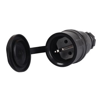 Priza de cauciuc 2P, PCE 2511-ss Taurus2, capac de protectie, 16A, IP54, negru
