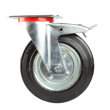 Rola pivotanta cu frana si placa, cauciuc plin negru, 200 x 50 mm, 205 kg