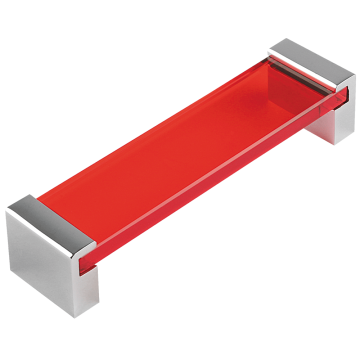 Maner din zamac si plastic transparent, rosu cu terminatii cromate, 128 mm