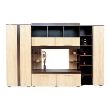 Biblioteca living modern Serena, pal melaminat, sonoma/wenge, 3,2 m