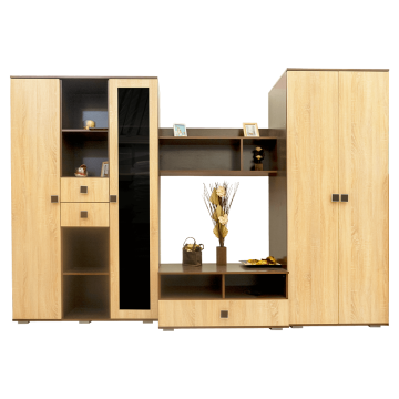 Biblioteca living Maya, pal-melaminat, wenge – sonoma, lungime 3 m