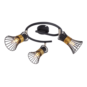 Plafoniera spot Purra, 3 x E14, 40W, D 250 mm, negru + auriu
