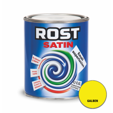 Vopsea superlucioasa pentru lemn/metal, Rost Satin, interior/exterior, galben, 0,6 L