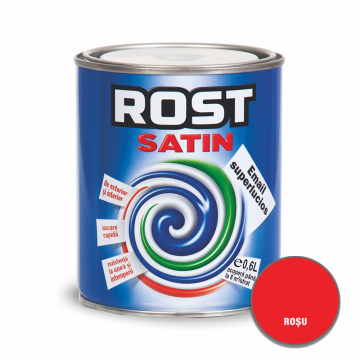 Vopsea superlucioasa pentru lemn/metal, Rost Satin, interior/exterior, rosu, 0,6 L