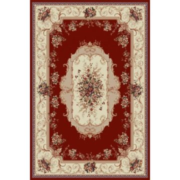 Covor modern Lotus 507/201, polipropilena heat-set, model floral bej-visiniu, 60 x 110 cm