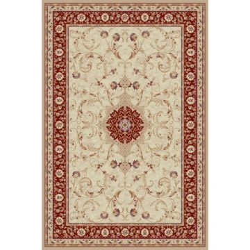 Covor modern Lotus 523/120, polipropilena heat-set, model floral bej-visiniu, 60 x 110 cm