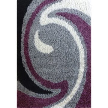 Covor modern Shagy Paris 1189, polipropilena friese, model abstract gri, lila, 60 x 110 cm