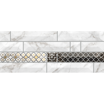 Faianta decorativa Atlantis 7, alb, model geometric cu aspect de marmura, 20 x 50 cm