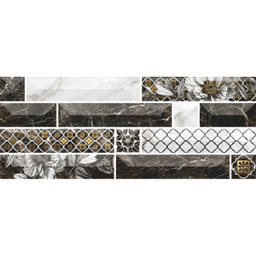 Faianta decorativa Atlantis, alb-negru, model geometric cu aspect de marmura, 20 x 50 cm