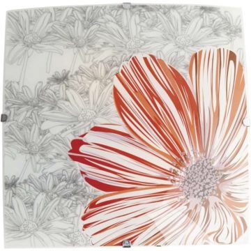 Plafoniera Klausen Kriza 400, 3 x E27, metal, abajur sticla cu model floral