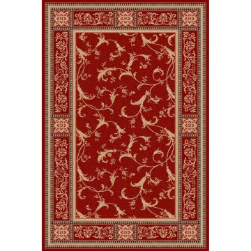 Covor modern Lotus 522/221, polipropilena heat-set, model floral bej-visiniu, 60 x 110 cm