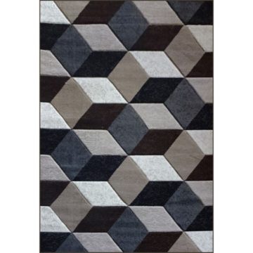 Covor modern Geo Hand Carved 7684, polipropilena heat set, model abstract gri, 200 x 290 cm