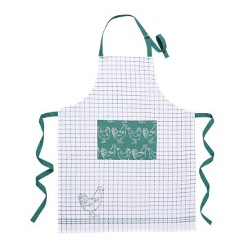 Sort bucatarie Gallina, alb + verde, 100% bumbac, 70 x 90 cm