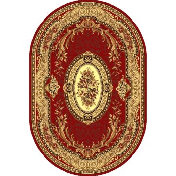 Covor clasic Gold 042/22 oval, polipropilena BCF, rosu/bej, 60 x 110 cm