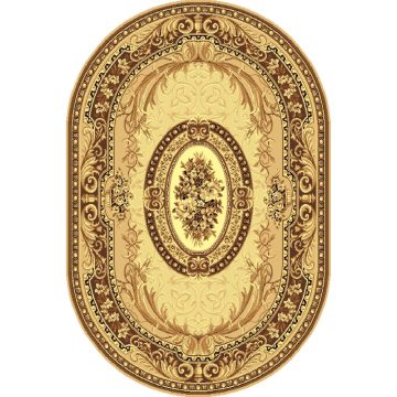 Covor clasic Gold 042/12AO, polipropilena BCF, model oval, bej/maro, 60 x 110 cm