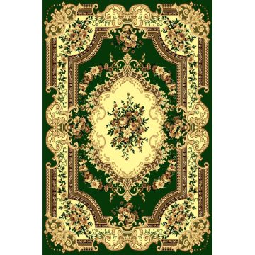 Covor clasic Gold 047/32, polipropilena BCF, verde-bej, 60 x 110 cm
