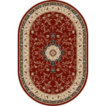 Covor modern Lotus 523/210 O, polipropilena heat-set, model floral bej-visiniu, 60 x 110 cm