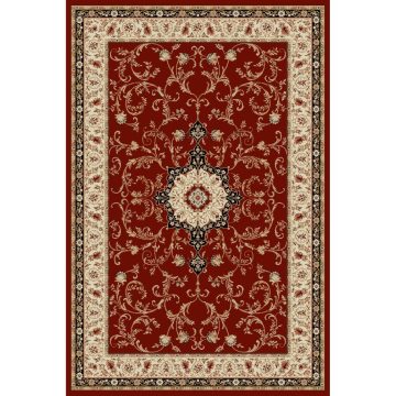 Covor modern Lotus 523/210, polipropilena heat-set, model floral bej-visiniu, 60 x 110 cm