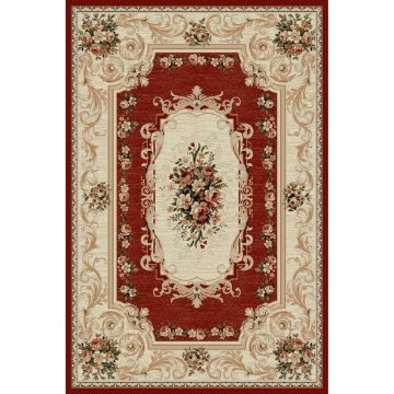 Covor modern Lotus 535/210, polipropilena heat-set, model floral bej-visiniu, 60 x 110 cm