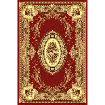 Covor clasic Gold 042/22, dreptunghiular, polipropilena BCF, bej/rosu, 60 x 110 cm