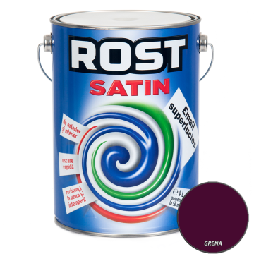 Vopsea superlucioasa pentru lemn/metal, Rost Satin, interior/exterior, grena, 4 L