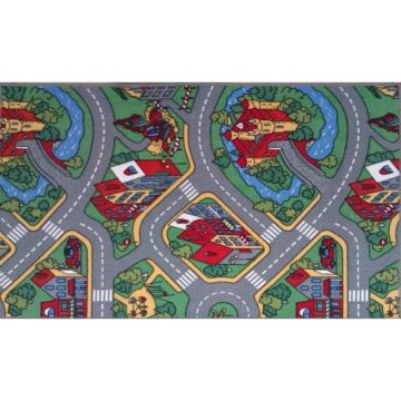 Covor copii Play City, model cu oras, poliester, 100 x 150 cm
