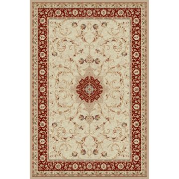 Covor modern Lotus 523/120, polipropilena heat-set, model floral bej-visiniu, 80 x 150 cm