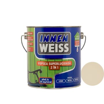 Vopsea superlucioasa Innenweiss 2 in 1, interior si exterior, crem, 2,4 L