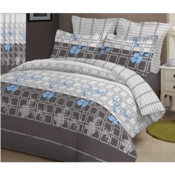 Lenjerie de pat Safir, 2 persoane, bumbac 100%, 4 piese, gri + negru + alb + albastru