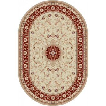 Covor modern Lotus 523/120 O, polipropilena heat-set, model floral bej-visiniu, 80 x 150 cm
