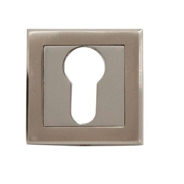 Rozeta pentru cilindru, SN, patrata, aliaj aluminiu, nichel satinat si crom, 5 x 5 cm