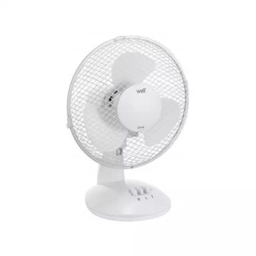 Ventilator de masa Well 9, 30W, 2 trepte, plastic, alb, 27 cm