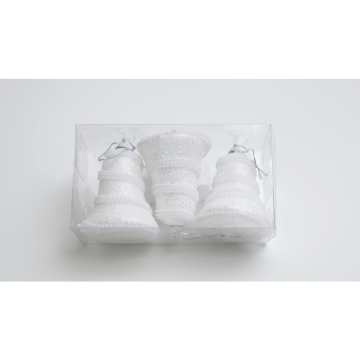 Set 3 clopotei decorativi de Craciun, polistiren, decor margele, 10 cm