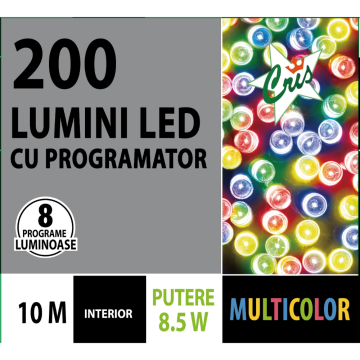 Instalatie Sir pentru interior, multicolor, 200 led, 8 functii, L: 10 m