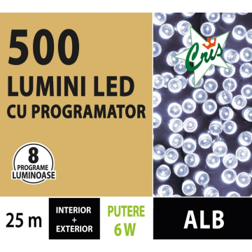 Instalatie sir Craciun, Cris, 500 LED-uri alb, 25 m, programator, interior / exterior, transformator IP44