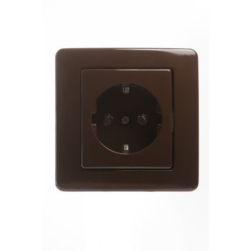 Priza  simpla TEM Ekonomik, 220-240V AC, contact protectie, IP20, maro