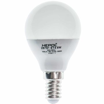 Bec LED dimabil 6W Hepol, E14, sferic, lumina calda