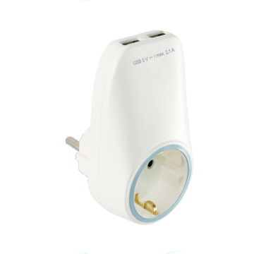 Incarcatorul USB cu priza de retea, 2 x soclu incarcare USB, 1 priza, 2,1 A, protectie copii, alb
