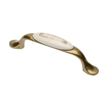 Maner pentru mobilier, portelan, aur antichizat, 96 mm, L 125 mm
