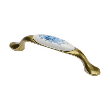 Maner 0728-A, zamac, portelan, imprimeu floare albastra, L 125 mm, 96 mm
