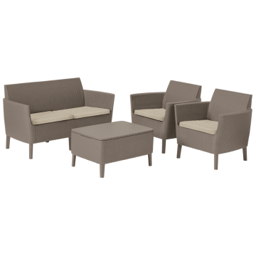 Set mobilier de gradina, 4 piese, Keter Salemo, plastic, 2 fotolii 74 x 67 x 76cm, canapea 133 x 67 x 76 cm, masa 76 x 56 x 42cm, cappuccino