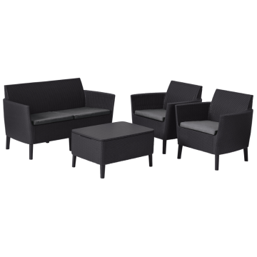 Set mobilier de gradina, 4 piese, Keter Salemo, plastic, 2 fotolii 74 x 67 x 76cm, canapea 133 x 67 x 76 cm, masa 76 x 56 x 42cm, gri antracit