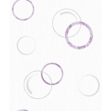 Tapet vinil Grandeco Fusion, A24803, gri+mov, model geometric cercuri 10 x 0.53 m