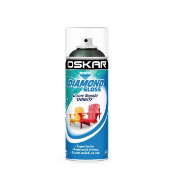 Vopsea spray pentru lemn / metal / ceramica Oskar Diamond Gloss, verde inchis RAL 6005, lucios, interior/exterior, 400 ml